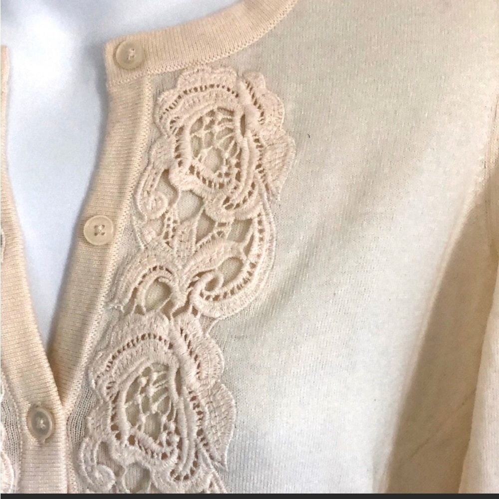 Talbots Cream Cardigan with lace